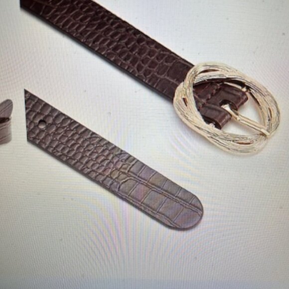 Express Bitter Chocolate Croc-Embossed Twist Ring Buckle Belt